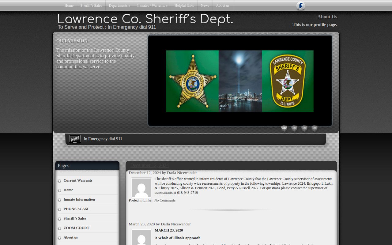Official Lawrence County Sheriff News page with no rolling arrest blotter