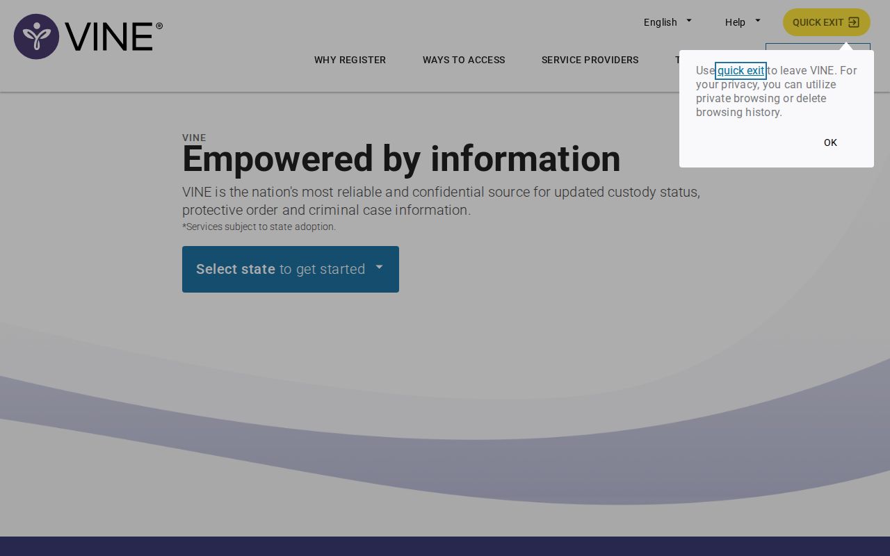 VINELink custody-alert registration screen