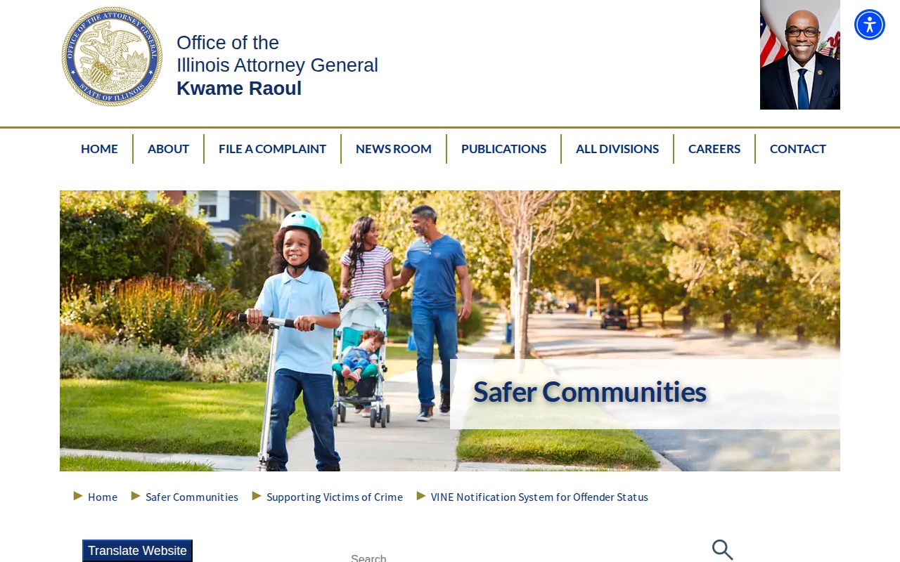 Illinois Attorney General page explaining the statewide VINE system