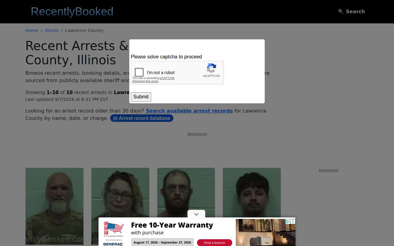 Unofficial Lawrence County recent arrest index interface